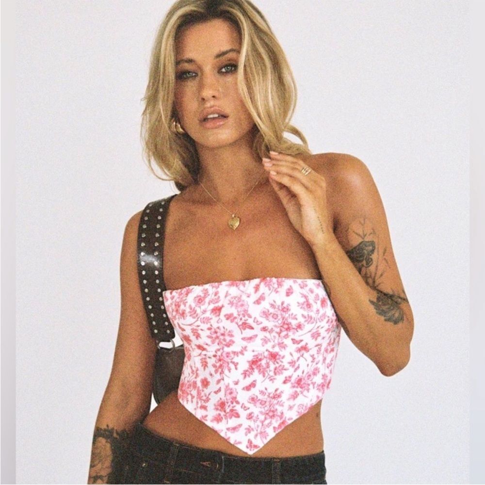 PRINCESS POLLY Pink Festival Party Concert Floral Croptop Corset | US4/EU36/UK8